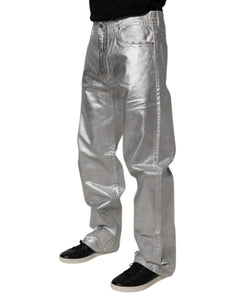 Dolce & Gabbana Metallic Silver Cotton Straight Denim Jeans