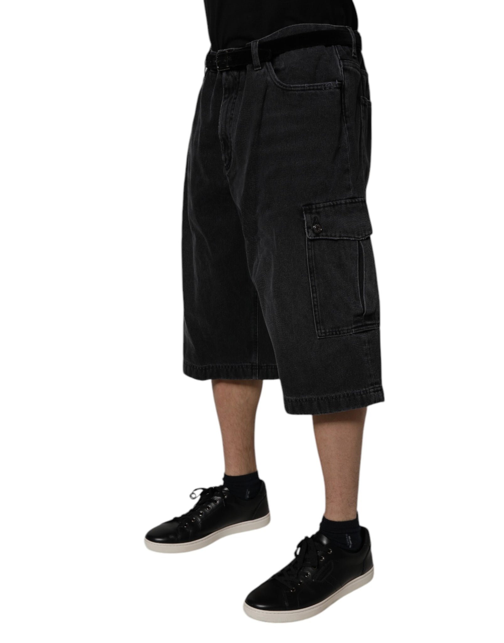 Dolce & Gabbana Black Cotton Cargo Denim Men Bermuda Shorts